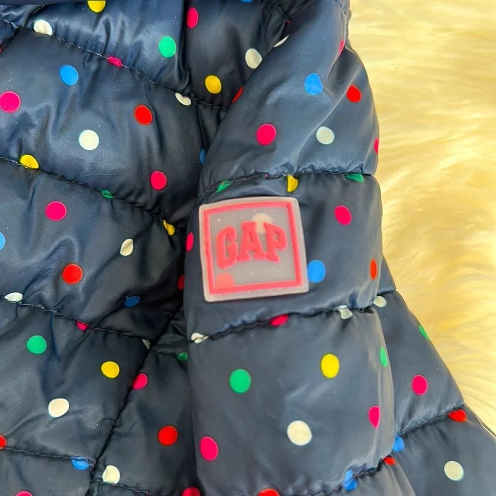 GAP Navy Polka Dot Puffer Jacket with Pink Lining